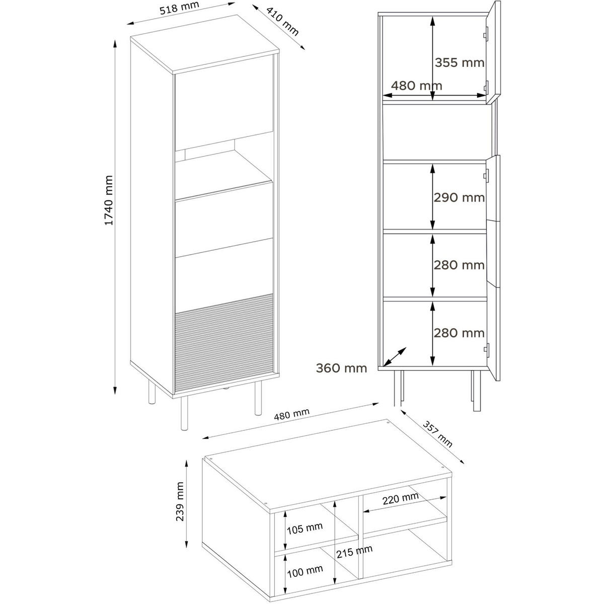 REGAL LOFTY Kreuzeinlage, schwarz / Eiche natur - Eichefarben/Schwarz, Holzwerkstoff (52/174/41cm) - KONSIMO®
