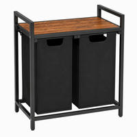 WÄSCHEKORB – Metall – Schwarz – 2 herausnehmbare Wäschesäcke – Ablage – 73x33x71 cm (92l) - Schwarz/Braun, Metall (73/71/33cm) - Begryf