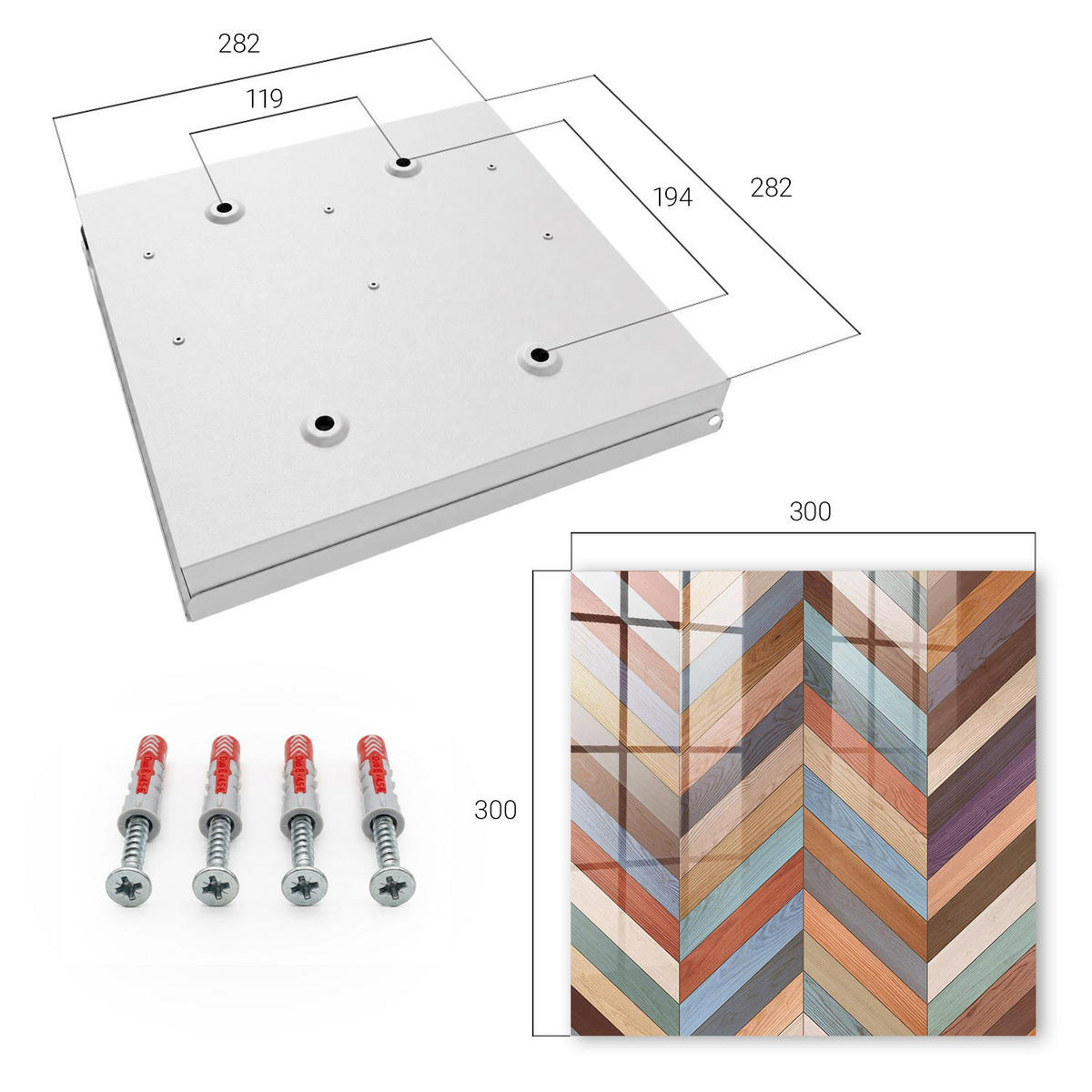 SCHLÜSSELBOX Weiß 30x30 cm – Türöffnung nach rechts - Fischgrätmuster - Braun, Metall (30/30/5cm) - TULUP