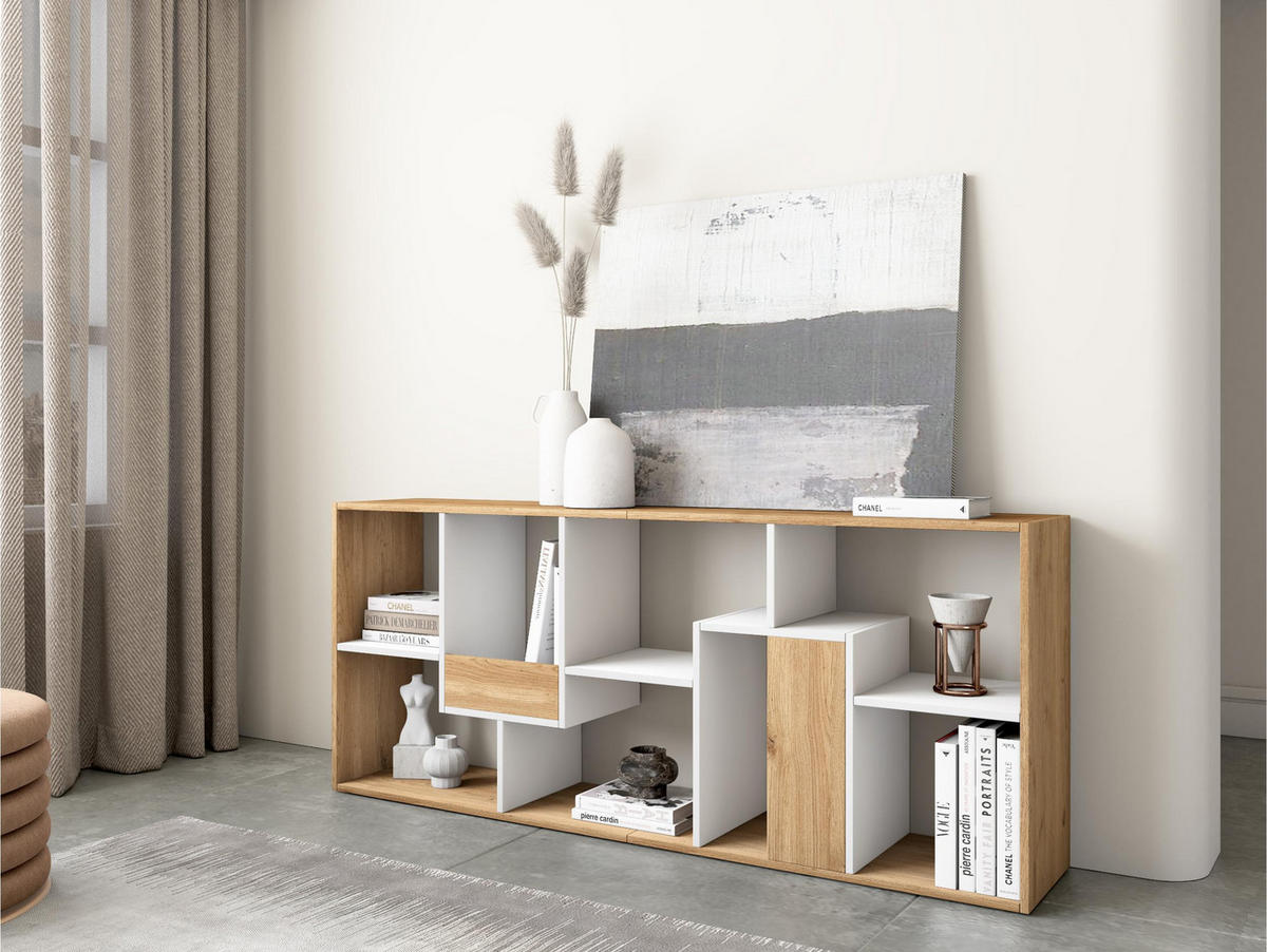 REGAL Bibliothek, Eiche und weiß, 67/31/162cm - Eichefarben/Weiß, Holzwerkstoff (67/162/31cm) - Skraut Home