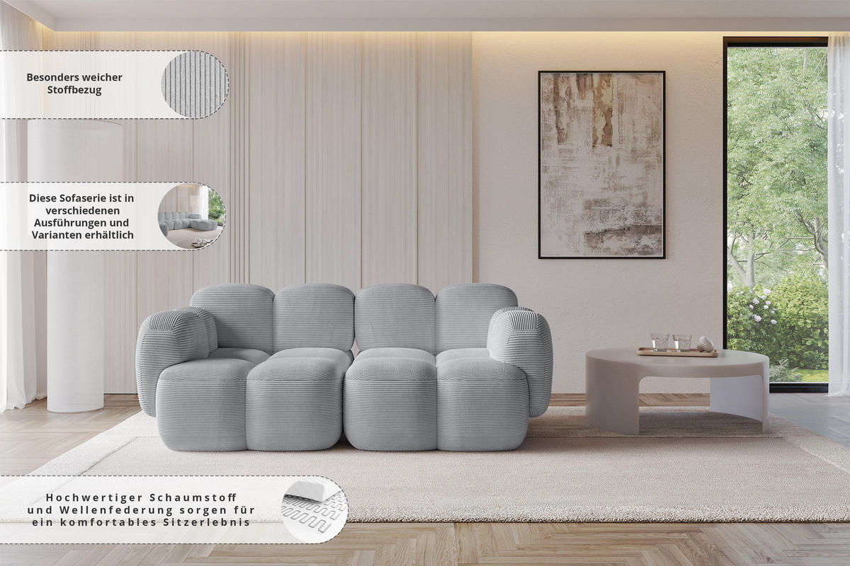 2-SITZER modulares Sofa Miko-S1 214x118x75 cm Braun Bouclé - Dunkelbraun/Schwarz, Holzwerkstoff/Kunststoff (214/75/118cm) - ALTDECOR