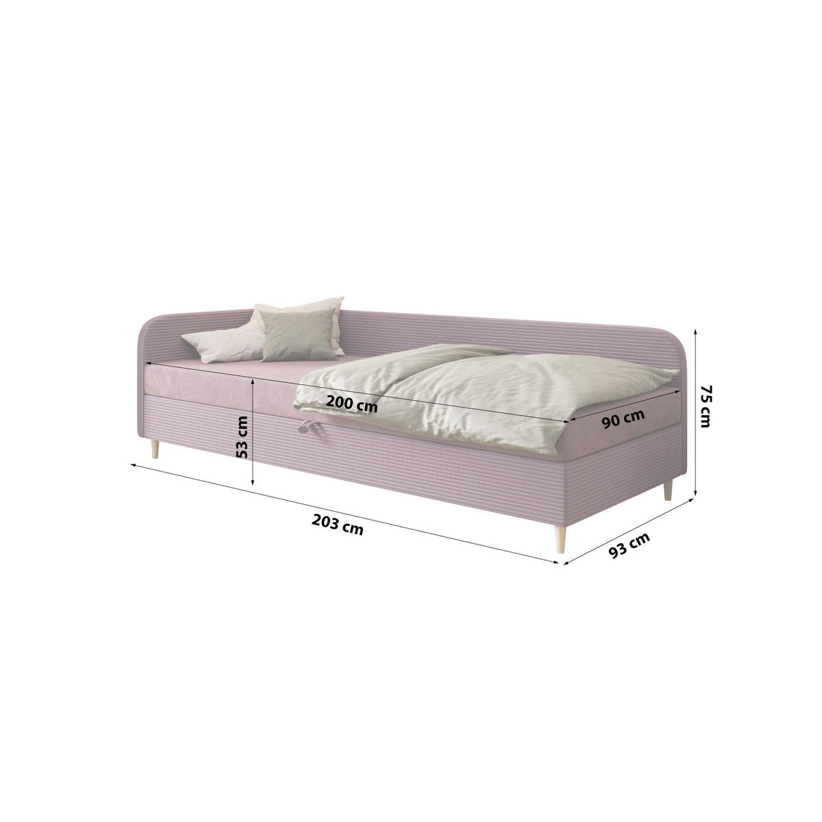EINZELBETT aus Polyester und Cord Kobbevik Seite Links 90x200 cm, Lila - Lila, Textil (90/200cm) - Meblito