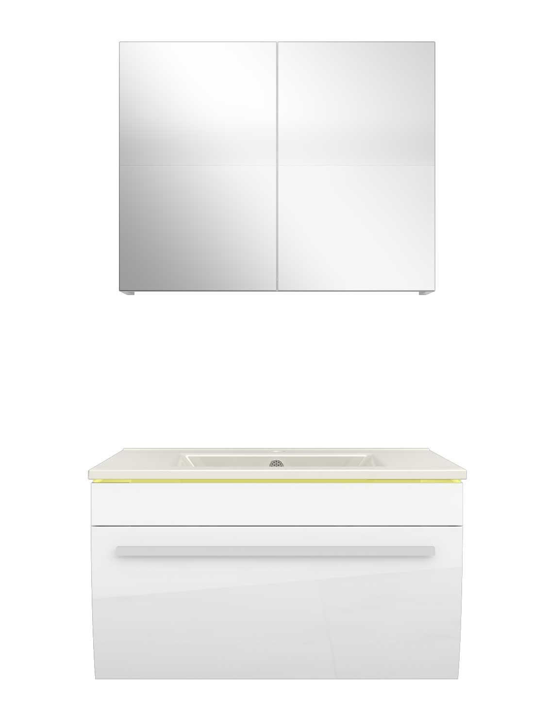 BADMÖBEL Set Gently 3 V1 Weiß MDF Waschtisch 70cm mit 1x 5W LED-Strahler - Weiß, Glas/Kunststoff (46/52/60cm) - AcquaVapore by Sandra Jentho