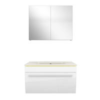 BADMÖBEL Set Gently 3 V1 Weiß MDF Waschtisch 70cm mit 1x 5W LED-Strahler - Weiß, Glas/Kunststoff (46/52/60cm) - AcquaVapore by Sandra Jentho