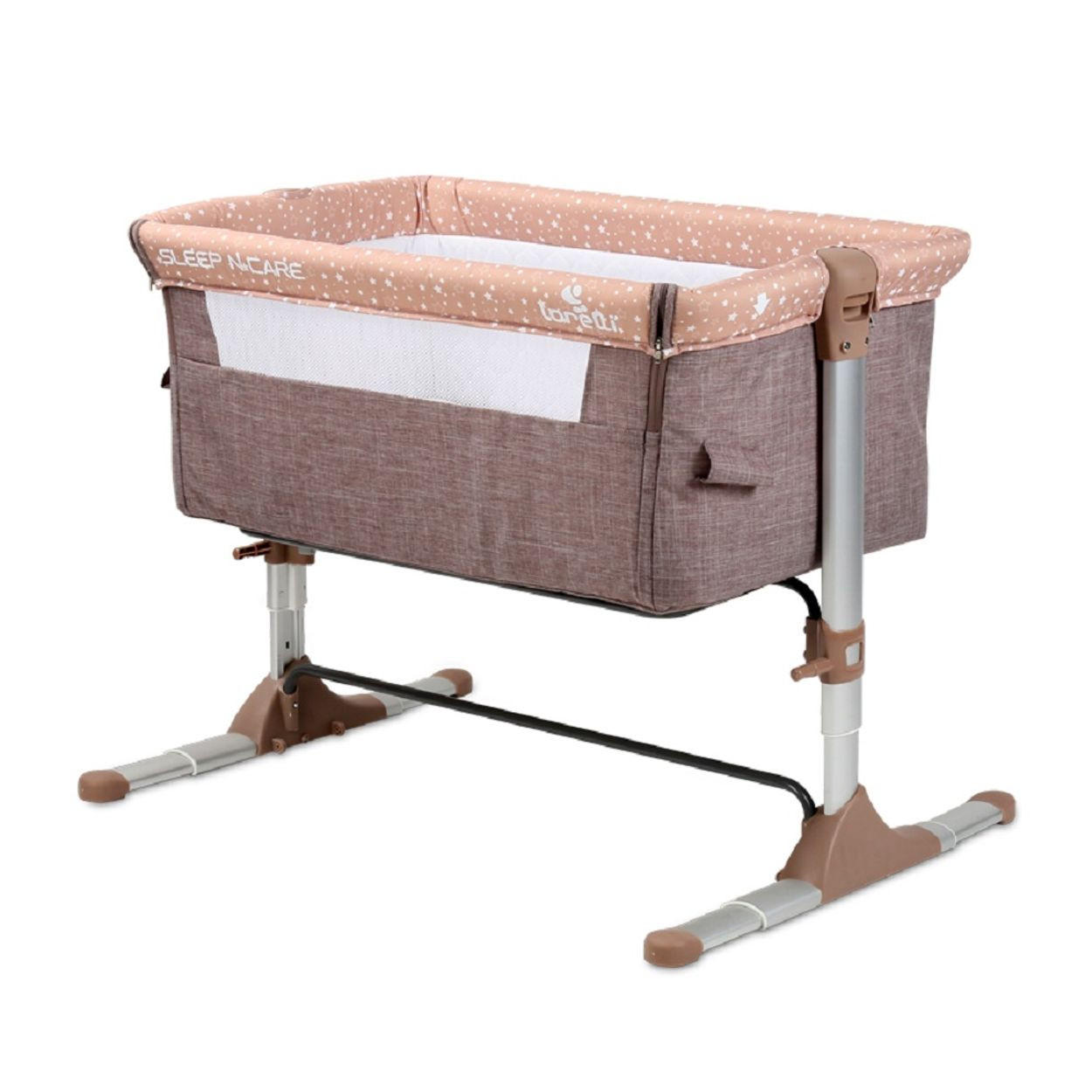 BEISTELLBETT Sleep n Care beige 85 x 50 cm, Matratze, Anti-Reflux, 6-fach verstellbar, Netzeinsatz - Beige, Metall (50/85cm) - Lorelli