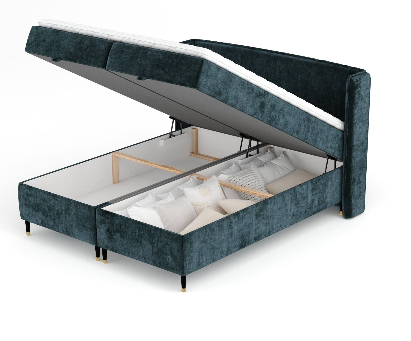 BOXBETT Monpelli Türkisfarben 200/200 cm mit Matratze und Topper - Türkis/Schwarz, Holz/Holzwerkstoff (200/200cm) - Maison de Reve