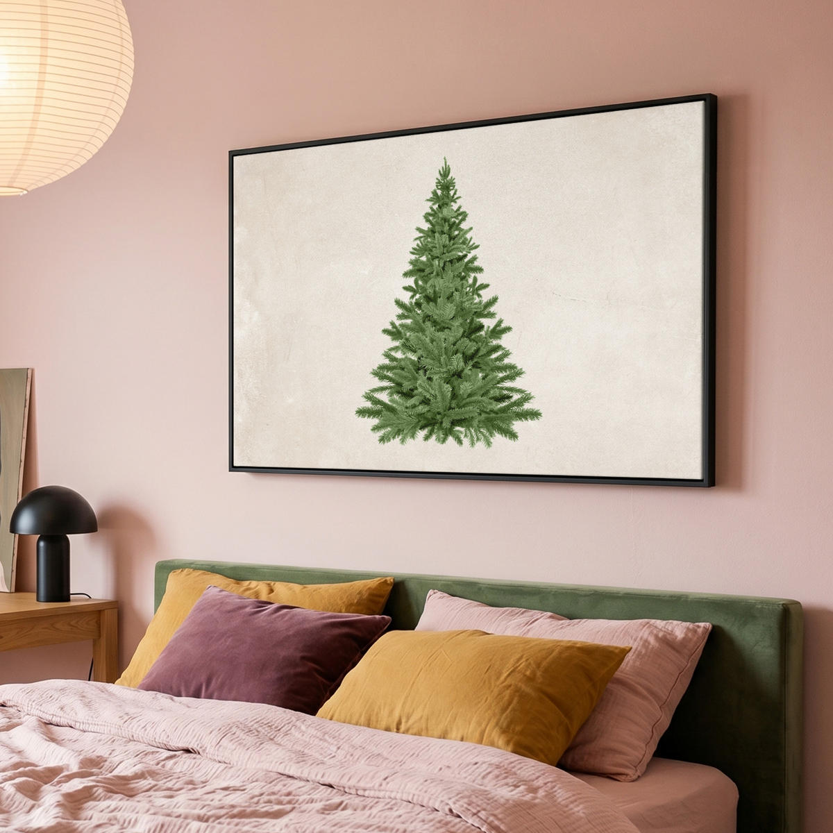 LEINWAND Bilder mit Rahmen - Weihnachtsbaum - Grün - Weihnachten - Feiertage - 140x90 - Olivgrün, Textil (140/90cm) - MuchoWow