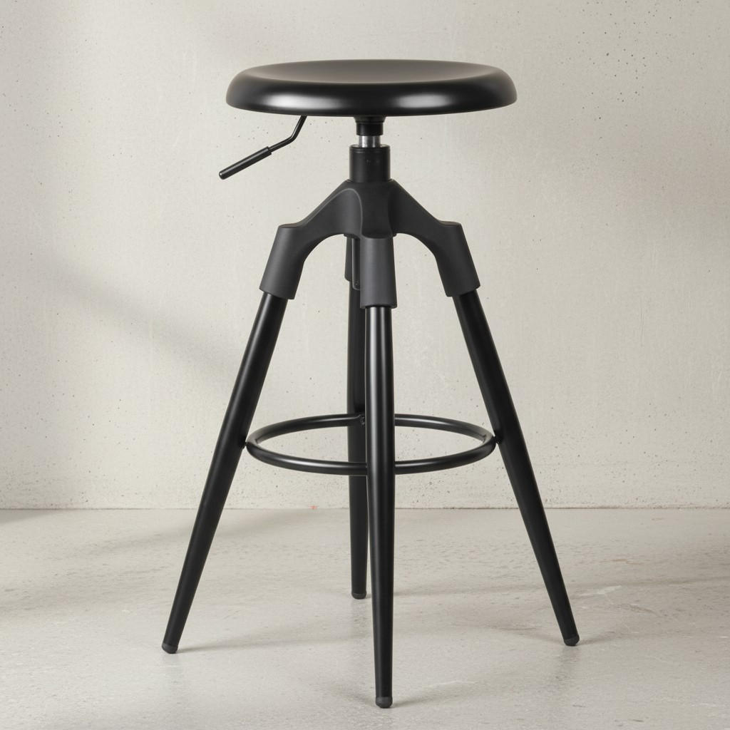 BARHOCKER Industrial Höhenverstellbar Drehbar Goldfarben TIBER, Schwarz 53x53x80 cm - Schwarz, Kunststoff/Metall (53/80/53cm) - KADIMA DESIGN
