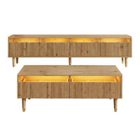 TV-SCHRANK SET holzoptik, 3d-rillen & smart led - Naturfarben, Holzwerkstoff (178/45/35cm) - Urban Meuble