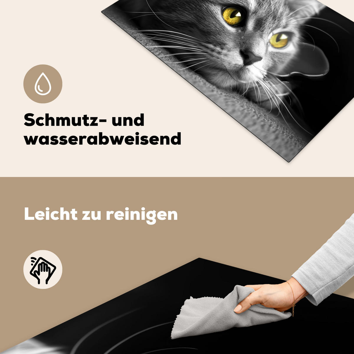HERDABDECKPLATTE Katze - Grau - Tiere - Katze 85x52 cm - Grau, Kunststoff (85/0.2/52cm) - MuchoWow