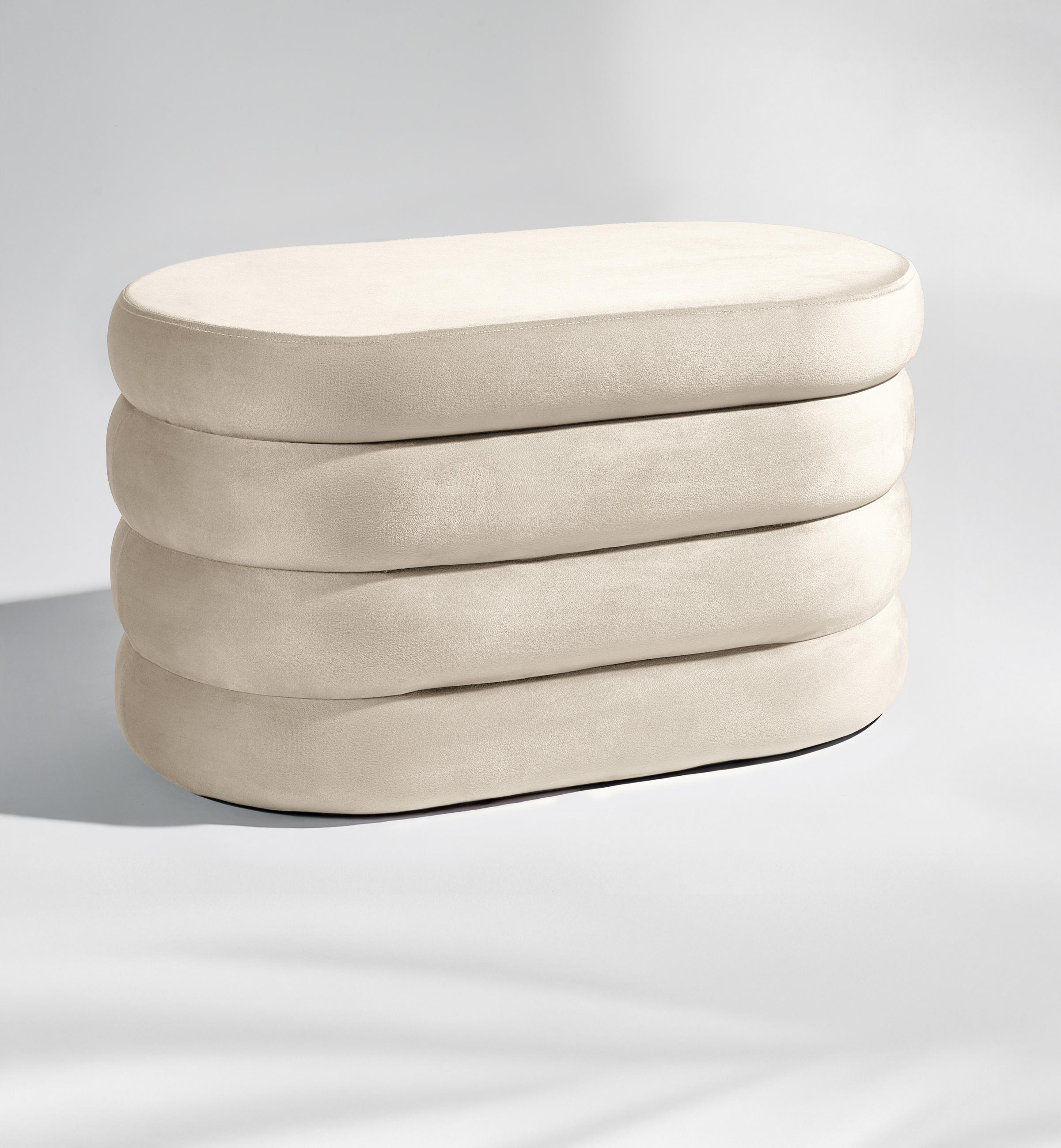 SITZBANK mit Stauraum Oval – Samt Sitztruhe Creme - Beige, Textil (42/42.5/76cm) - Blumtal