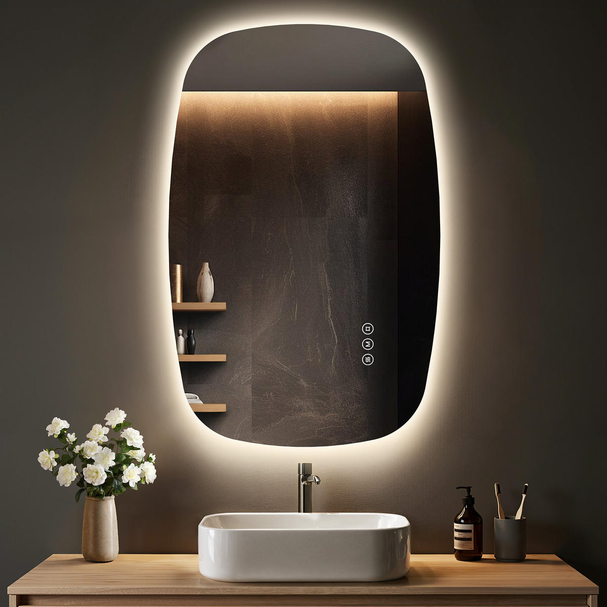 BADSPIEGEL MIT BELEUCHTUNG 60/90 cm Oval mit dimmbarer LED-Beleuchtung und Antibeschlag - Transparent, Glas (90/60/2.5cm) - S'AFIELINA