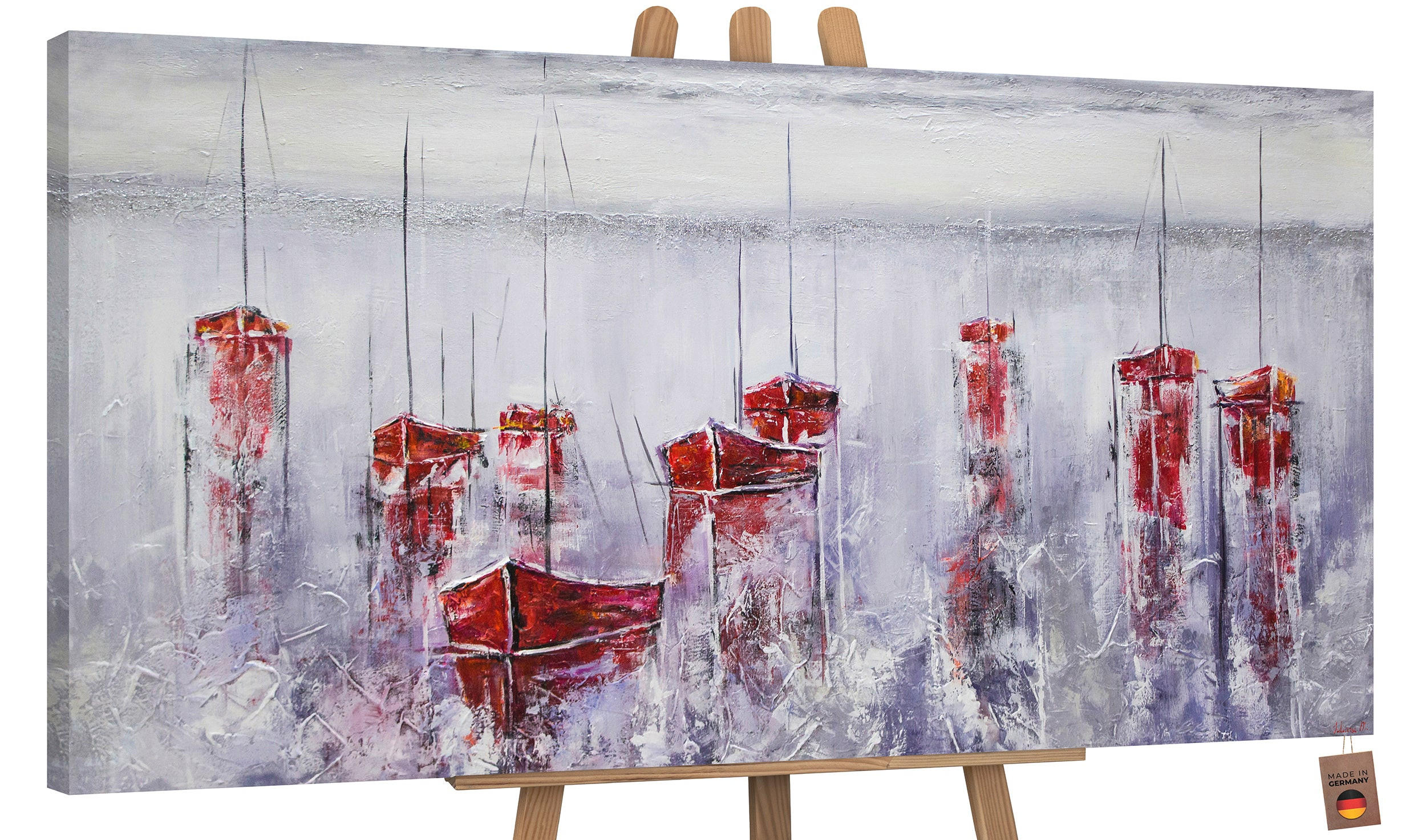 GEMÄLDE Stiller Hafen auf Keilrahmen 140x70 cm - Rot, Holz (140/70cm) - YS-art gallery