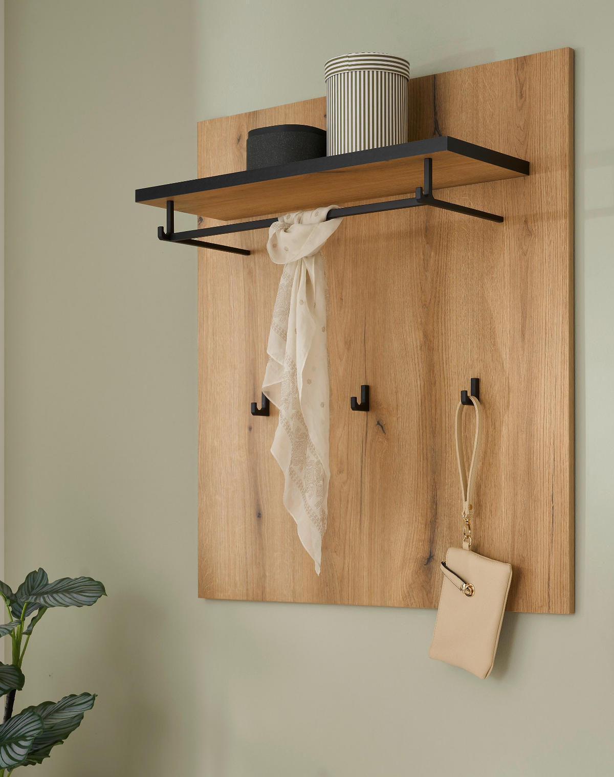 GARDEROBENPANEEL Evoke Eiche 79 cm, Wandgarderobe mit Kleiderstange - Eichefarben, Holzwerkstoff/Metall (79/89/25cm) - Furn.Design