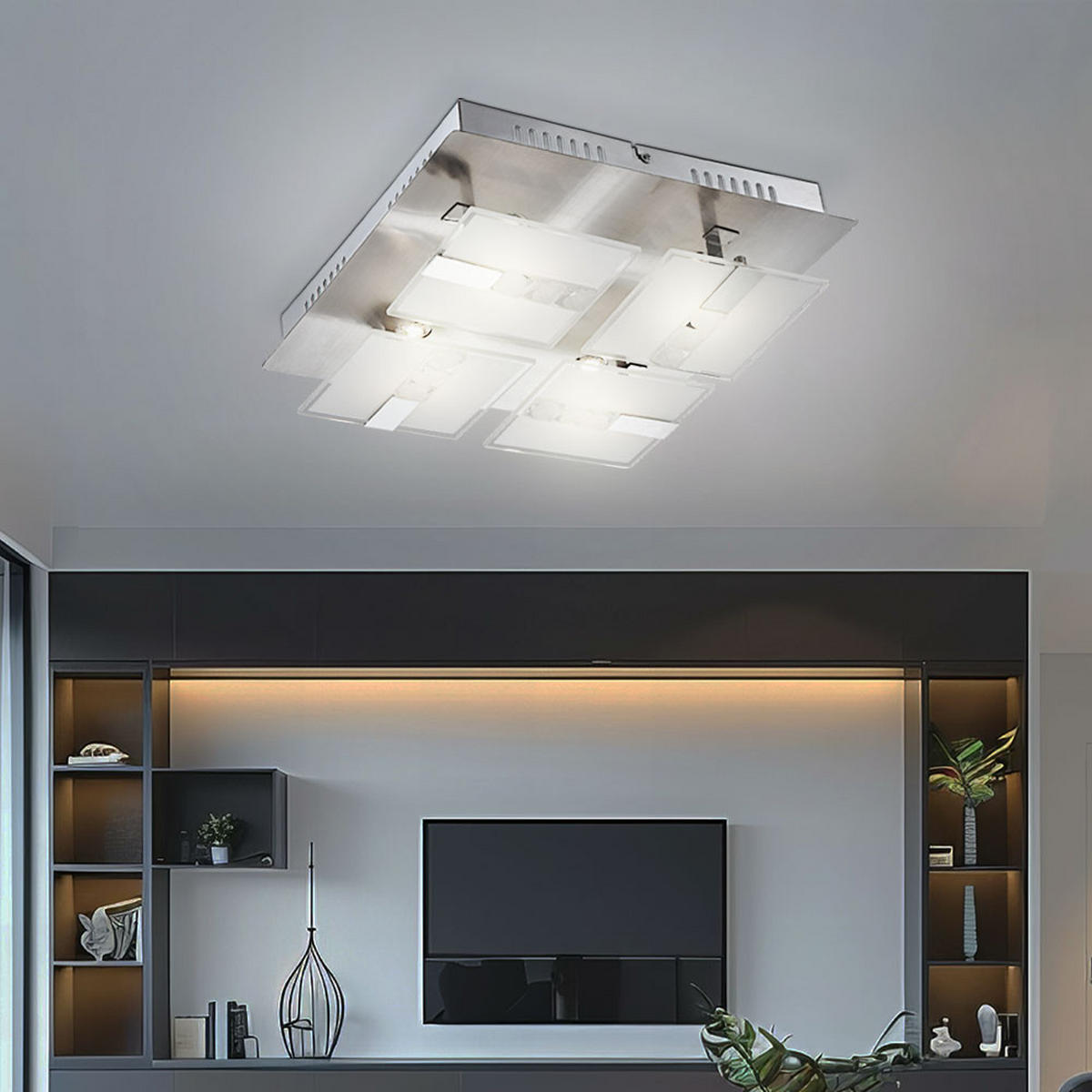 LED DECKENLEUCHTE SEIKE Silber Glas satiniert - Silberfarben, Glas (30/30/9cm) - Globo Lighting