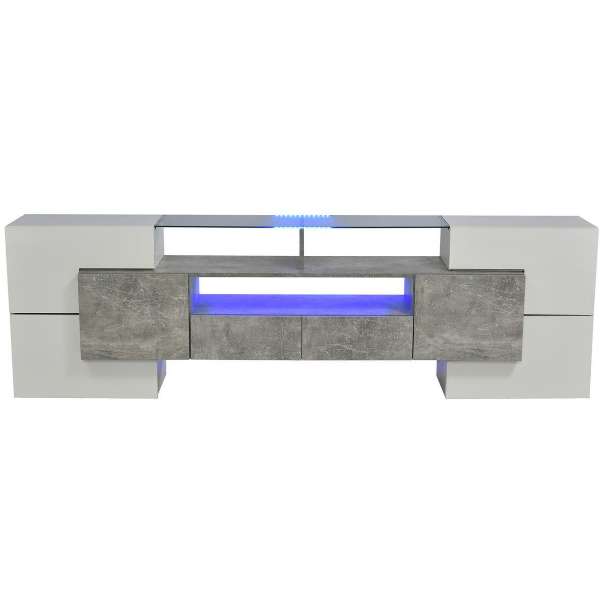 TV-LOWBOARD aus MDF 200x35x60 cm Weiß-Grau mit LED-Beleuchtung und großzügigem Stauraum - Weiß, Holzwerkstoff (200/60/35cm) - Modfu