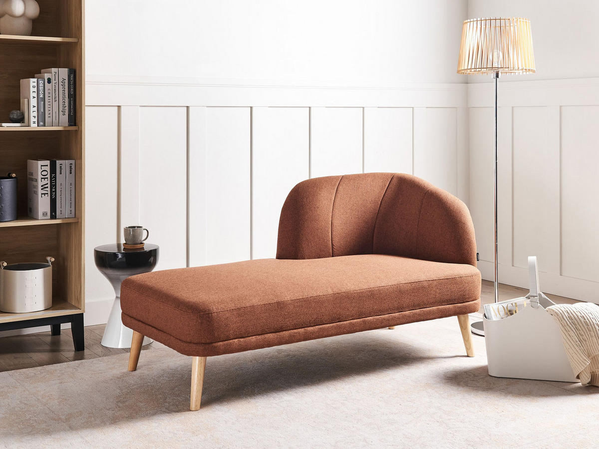 ČALOUNĚNÉ LEHÁTKO CHAISE LONGUE PRAVOSTRANNÉ Látka Zlatohnědé Tanlay - zlatá/hnědá, textil (74/78/153cm) - Beliani