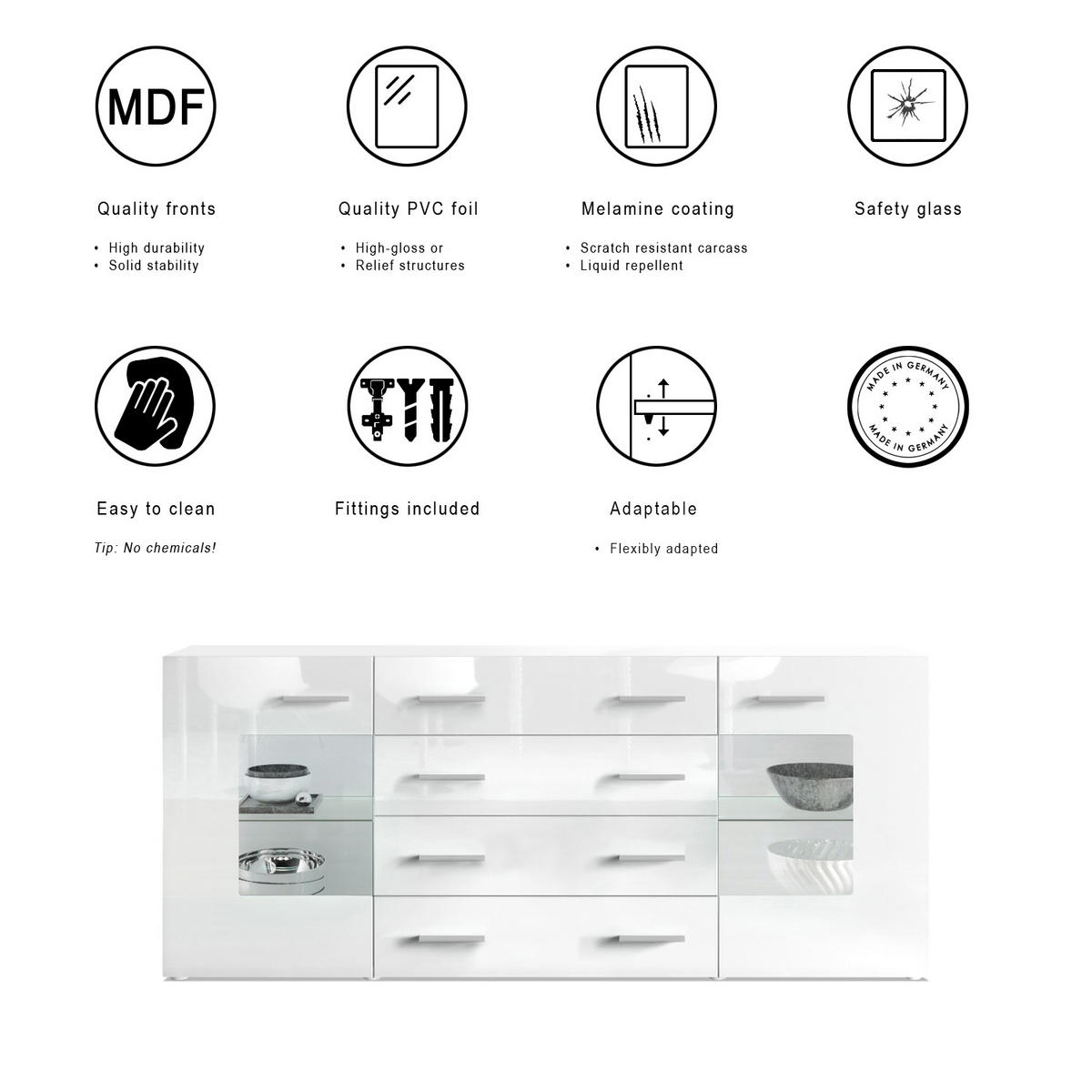 SIDEBOARD Noah Bordeaux Hochglanz - Bordeaux, Holzwerkstoff (166/72/35cm) - Vladon