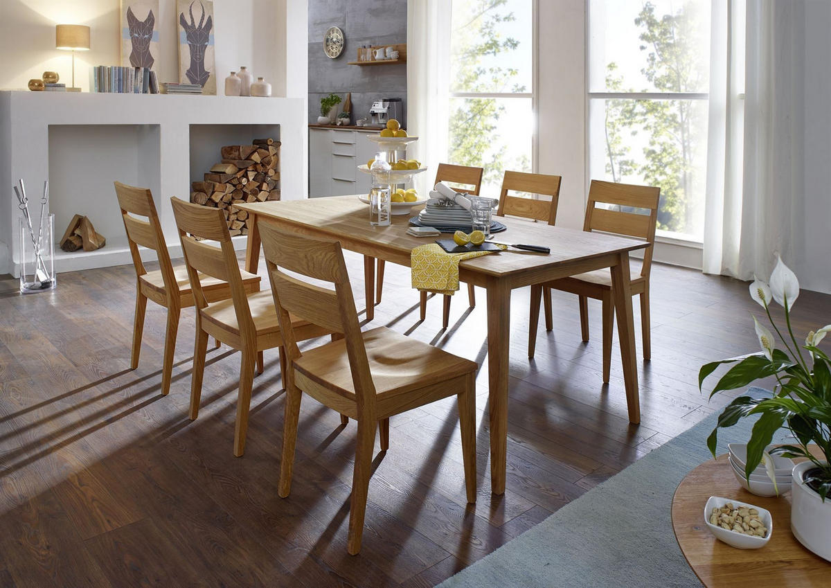 TISCHGRUPPE Dahlia Esstisch mit 6 Stühlen Massivholz Wildeiche geölt - Wildeiche, Holz (184/1/180cm) - 58aufmkessel