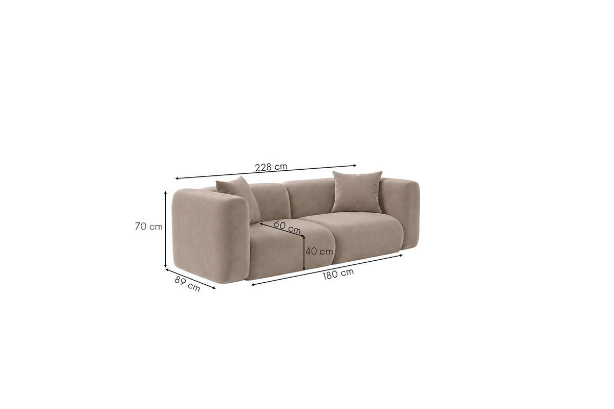SOFA 2-Sitzer, Velvet-Stoff Bluvel, Latte, GRETA - Hellbraun, Holz (228/70/89cm) - Kaiser Möbel