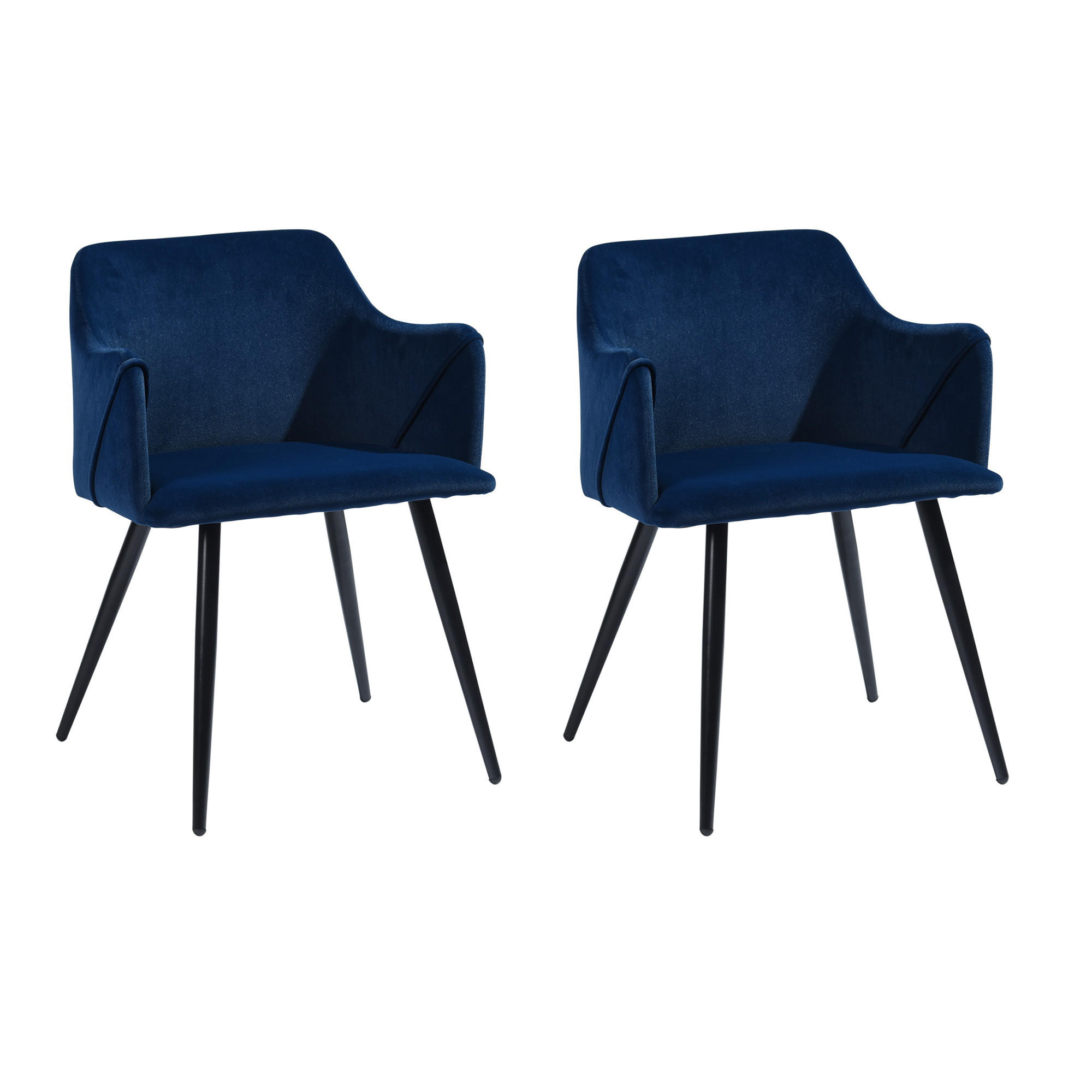 ARMLEHNSTUHL-SET 2 Stück in Samt Metallbeine - Blau/Ahornfarben, Holzwerkstoff/Textil (54/75/53cm) - Urban Meuble