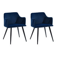 ARMLEHNSTUHL-SET 2 Stück in Samt Metallbeine - Blau/Ahornfarben, Holzwerkstoff/Textil (54/75/53cm) - Urban Meuble