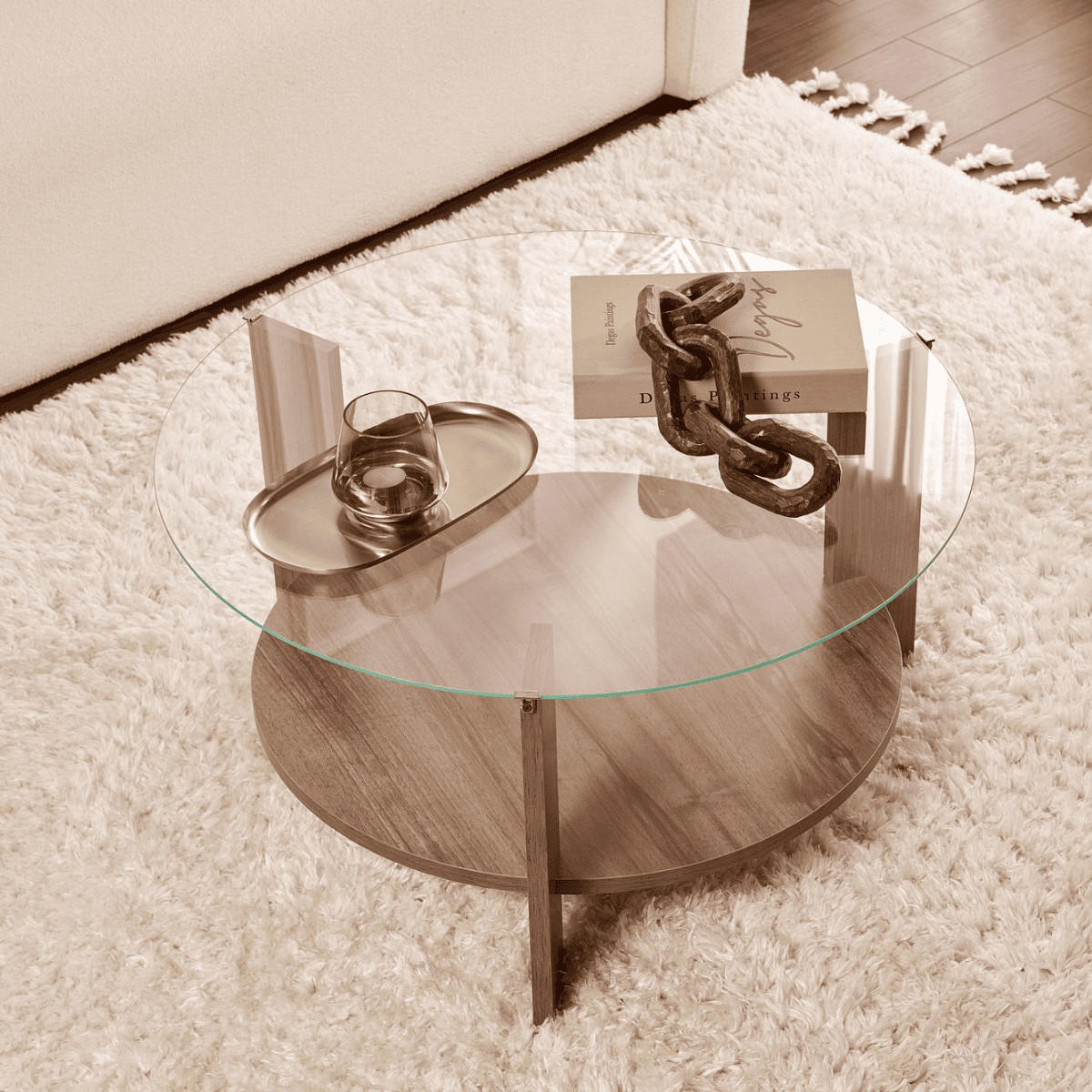 COUCHTISCH mit 2 Platten, davon eine aus gehärtetem Glas 75/75/40 cm - Naturfarben, Holzwerkstoff (75/75/40cm) - Calicosy