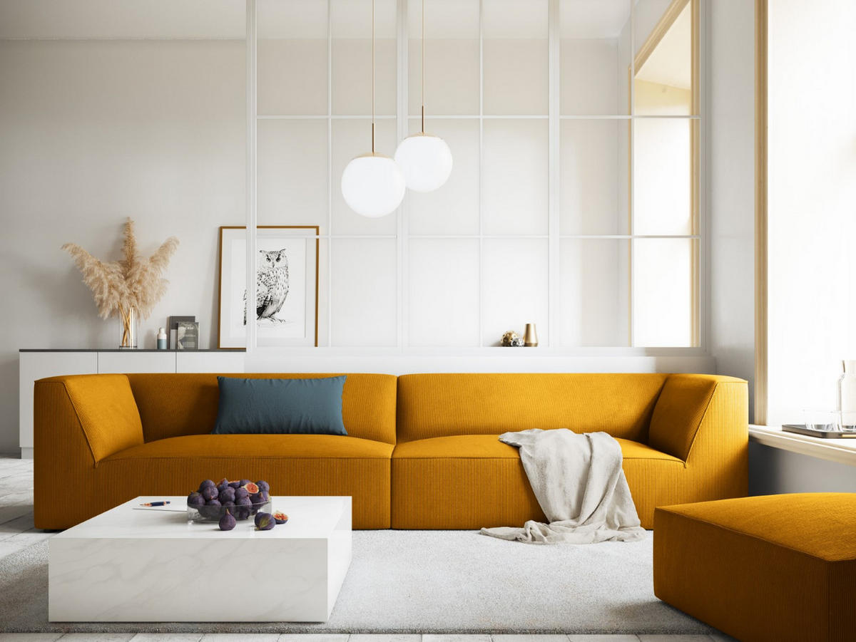 SOFA Ruby aus Cord gelb 4 Sitzplätze - Gelb, Textil (93/69/302cm) - Micadoni