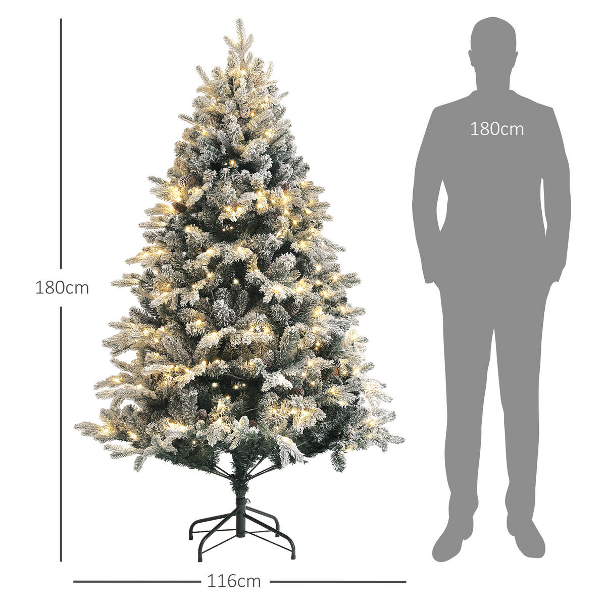 KÜNSTLICHER Weihnachtsbaum, 180 cm Christbaum mit 793 Spitzen für Weihnachten - Grün, Kunststoff (180cm) - HOMCOM