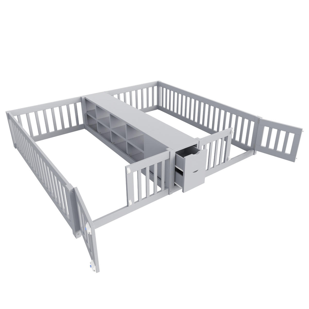 ETAGENBETT 90/200 cm in Grau aus Holz mit Regal und 2 Schubladen - Grau, Holz/Holzwerkstoff (90/200cm) - WISHDOR
