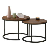 COUCHTISCH 2er Set mit runden geschachtelten Tischen Eiche 50/70.5/45.5/44 cm - Eichefarben/Schwarz, Holzwerkstoff/Metall (70.5/70.5/50cm) - EVRYAE