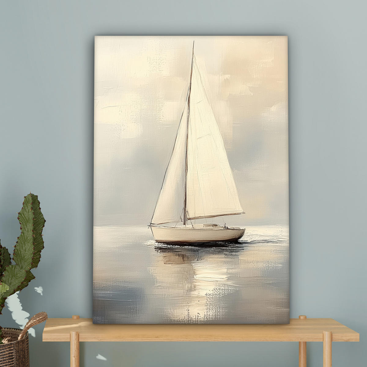 LEINWANDBILD Segelschiff - Meer - Bewölkt 60x90 cm - Creme, Textil (60/90cm) - MuchoWow