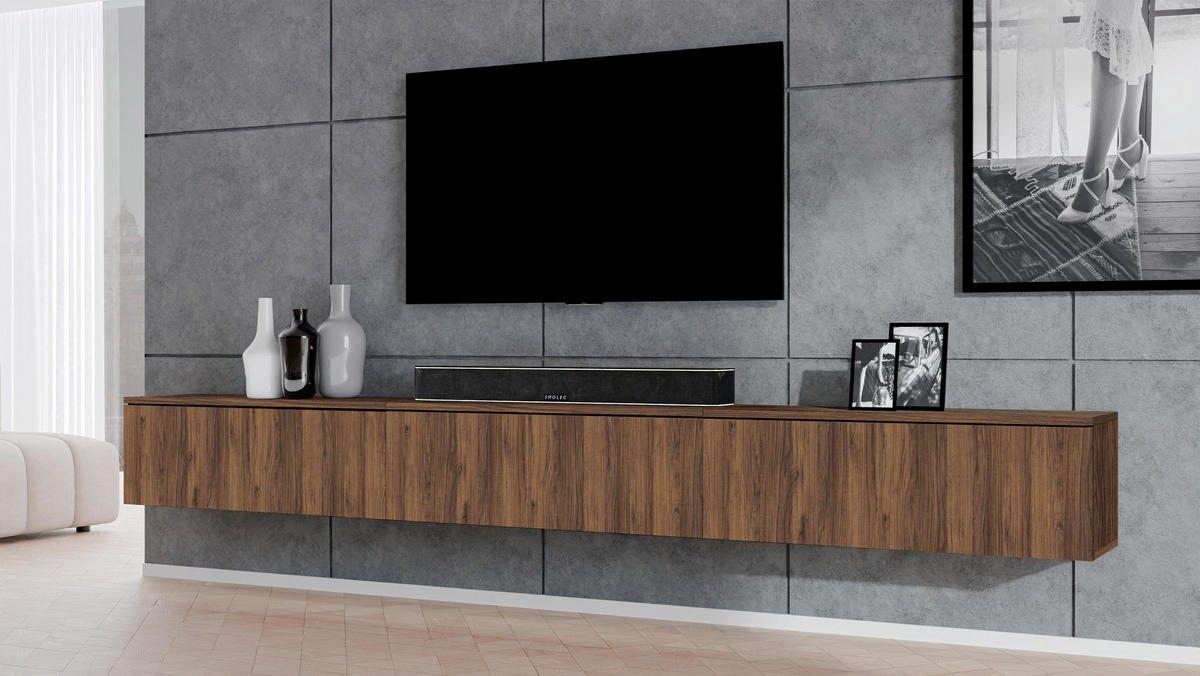 LOWBOARD Loriano 3x100 Nussbaum Warmia 300/34/32 cm – Hängendes TV Board - Nussbaumfarben, Holzwerkstoff (300/34/32cm) - AX Living