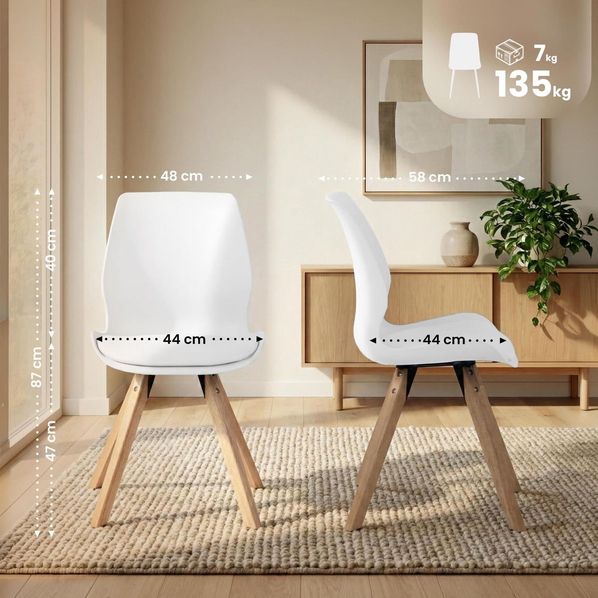 STUHL 4er Set Kunststoff Weiß - Eukalyptusholzfarben/Weiß, Holz/Kunststoff (49/87/58cm) - CLP