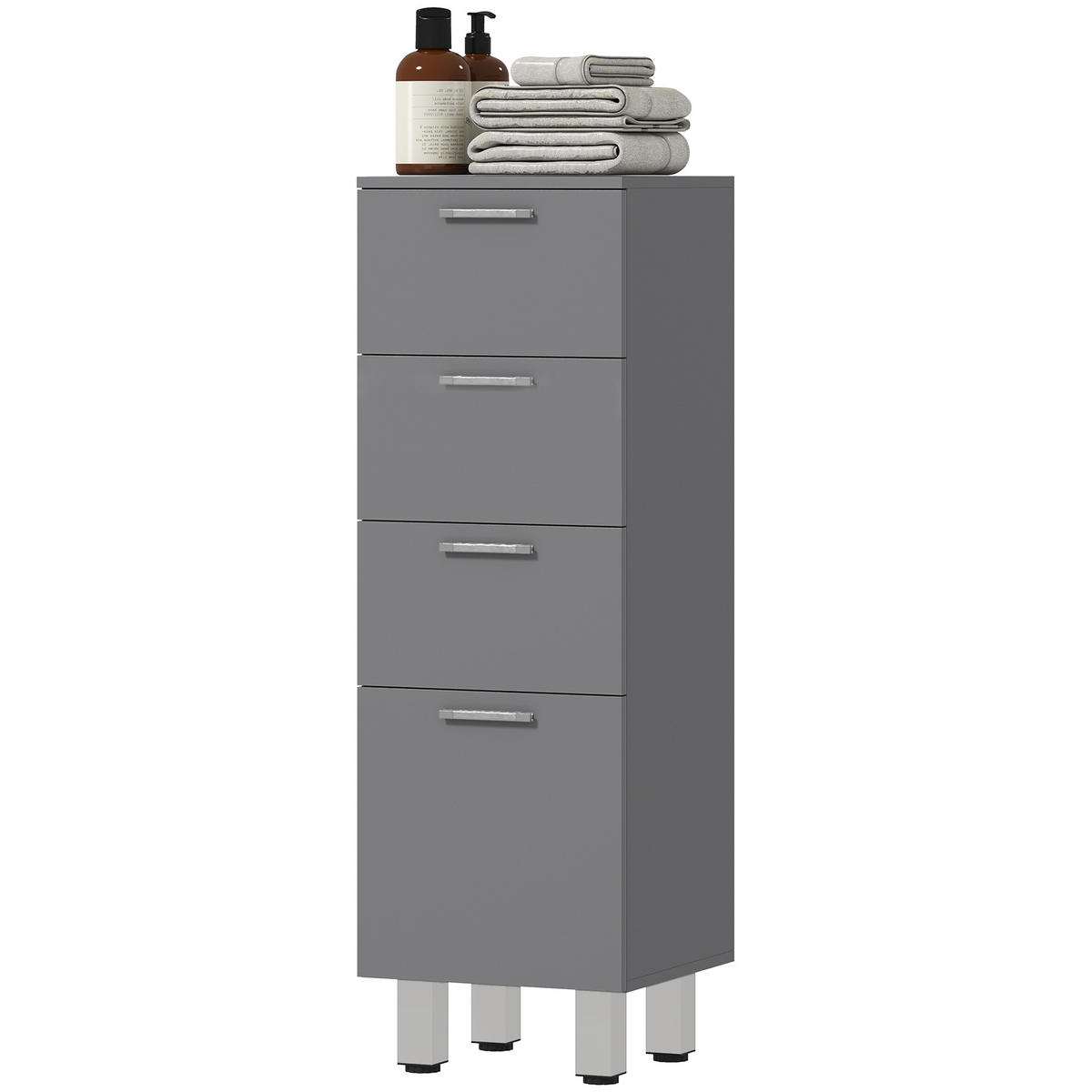 BADEZIMMERSCHRANK DE-10545 4 Schubladen, Hochglanz Grau - Grau, Holzwerkstoff (30/93/30cm) - ComfortXL