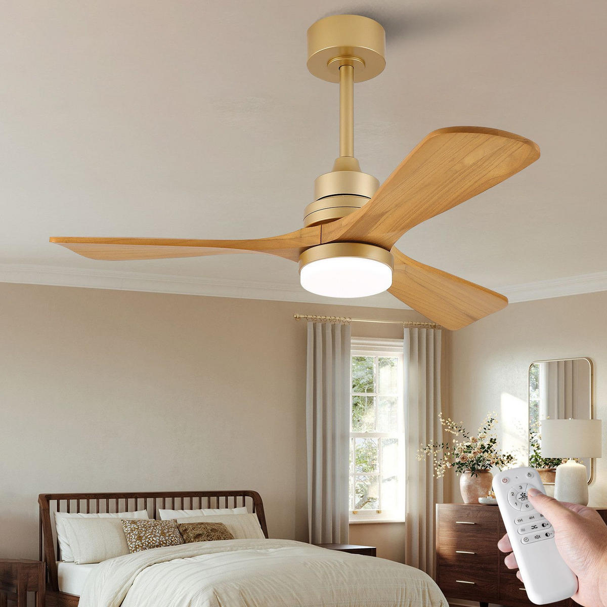 DECKENVENTILATOR & LED-Beleuchtung/Fernbedienung Sommer/Winter Betrieb - Goldfarben, Metall (107/107/53cm) - BEXEVUE