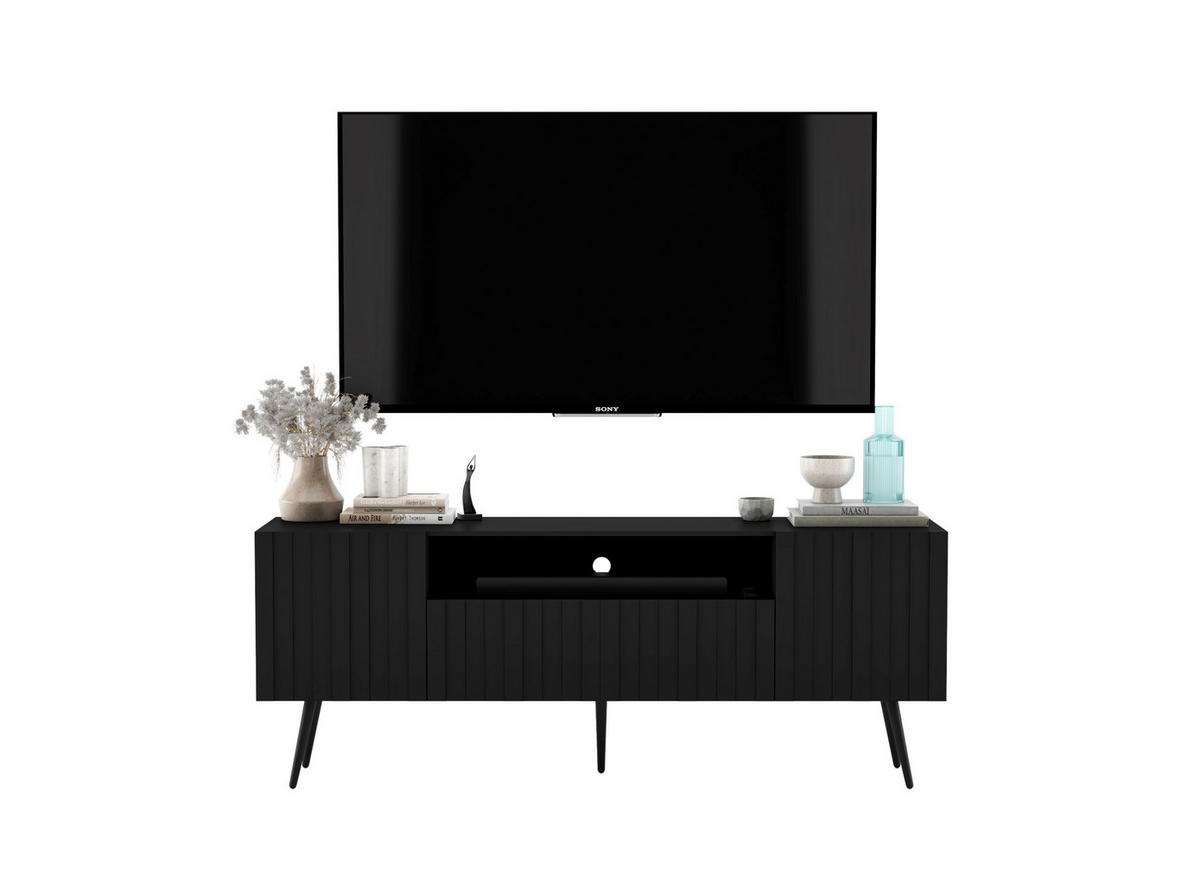 TV-SCHRANK Elpis Schwarz Matt mit Metallbeine Glamour 150 cm - Schwarz, Holzwerkstoff/Metall (150/60.5/36.5cm) - Meble Lindner