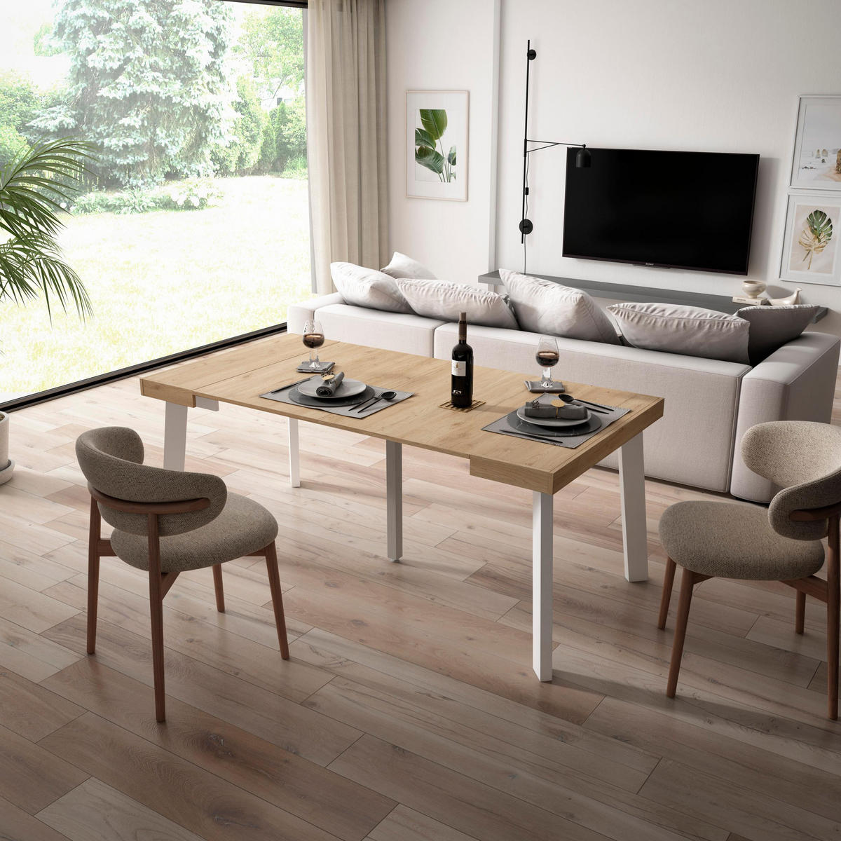 KONSOLENTISCH ausziehbar 58 bis 180cm, für 8 Gäste, eiche, 90/58/73cm - Eichefarben, Holzwerkstoff (90/180/73cm) - Skraut Home