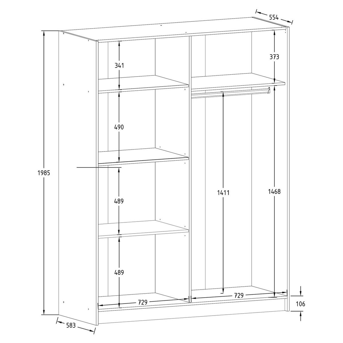 SCHIEBESCHRANK CASTARI Weiß / Artisan Eiche - Weiß/Eiche Artisan, Holzwerkstoff (150.6/198.5/62cm) - KONSIMO®