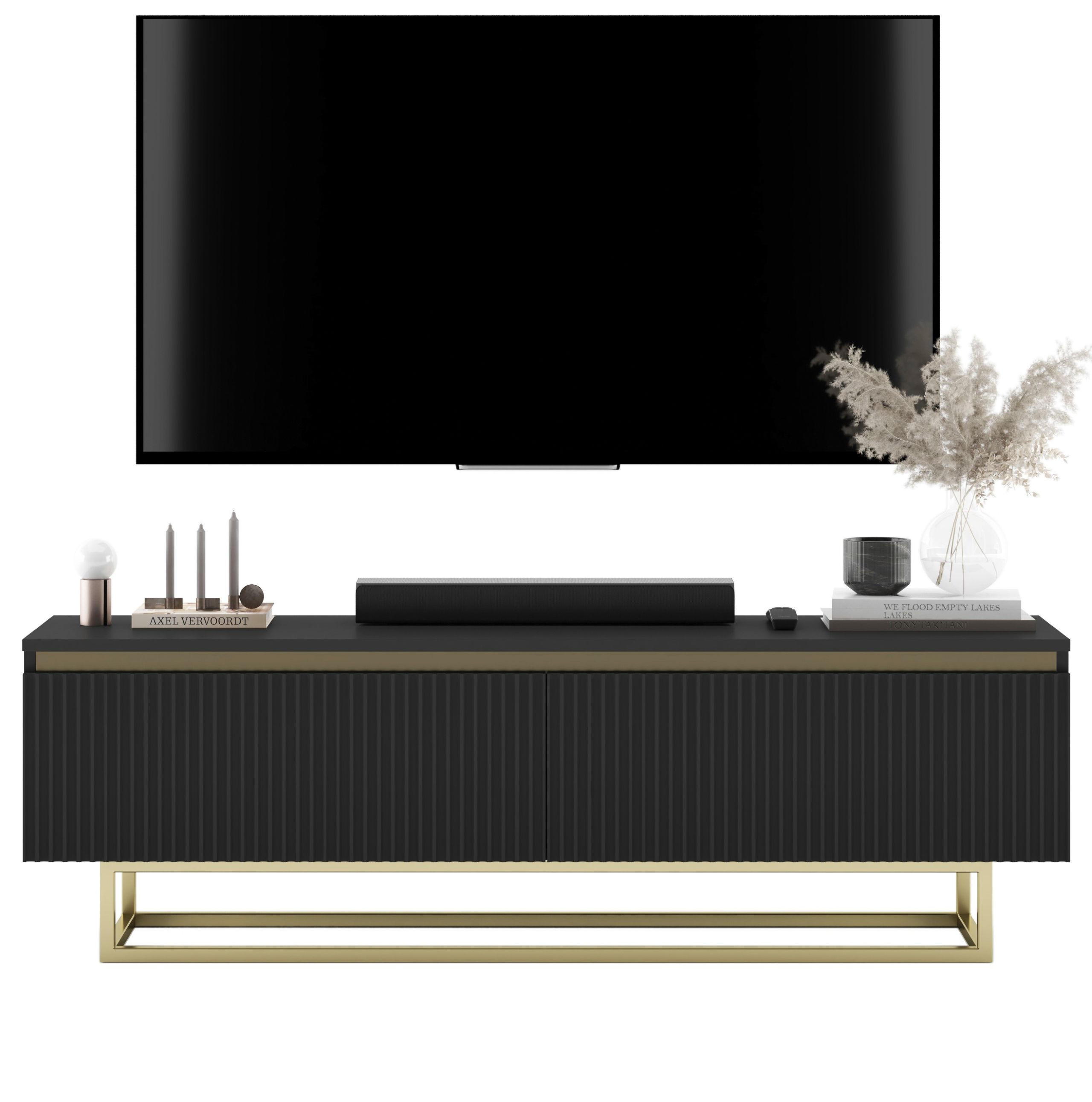 TV-SCHRANK Selene Glamour Schwarz Matt mit Metallrahmen 140 cm - Goldfarben/Schwarz, Holzwerkstoff/Metall (140/44/35cm) - Meble Lindner