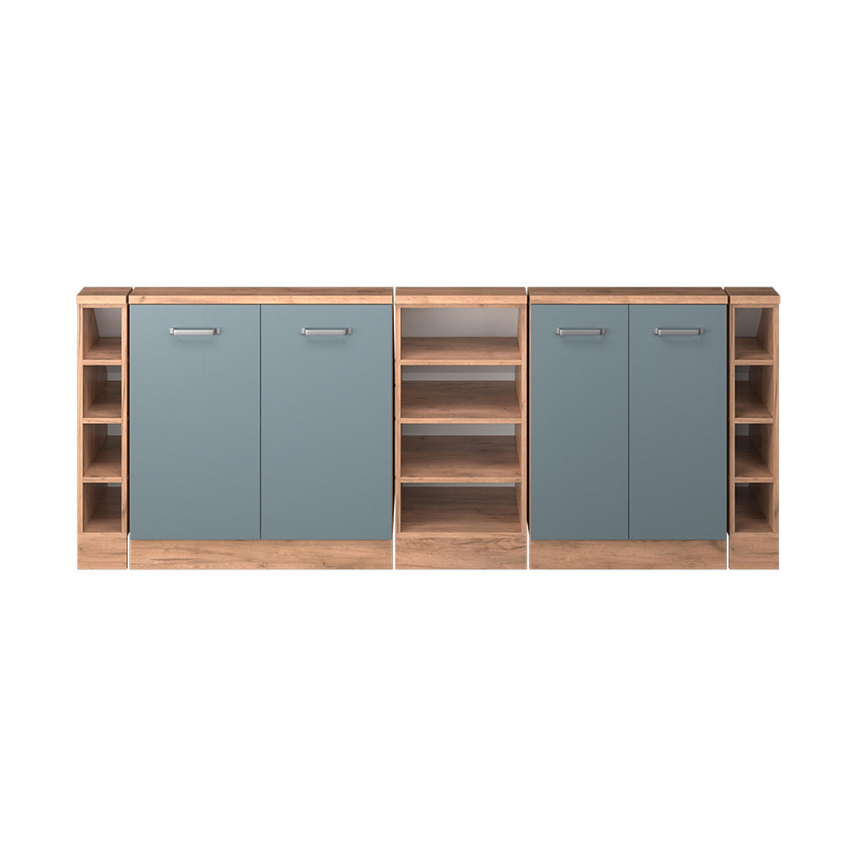 KUCHYŇSKÁ SKŘÍŇKA POD ŠIKMOU STŘECHU R-Line Modrošedý/zlatý dub - medově dubová/šedohnědá, kompozitní dřevo (210/81.6/46cm) - Vicco