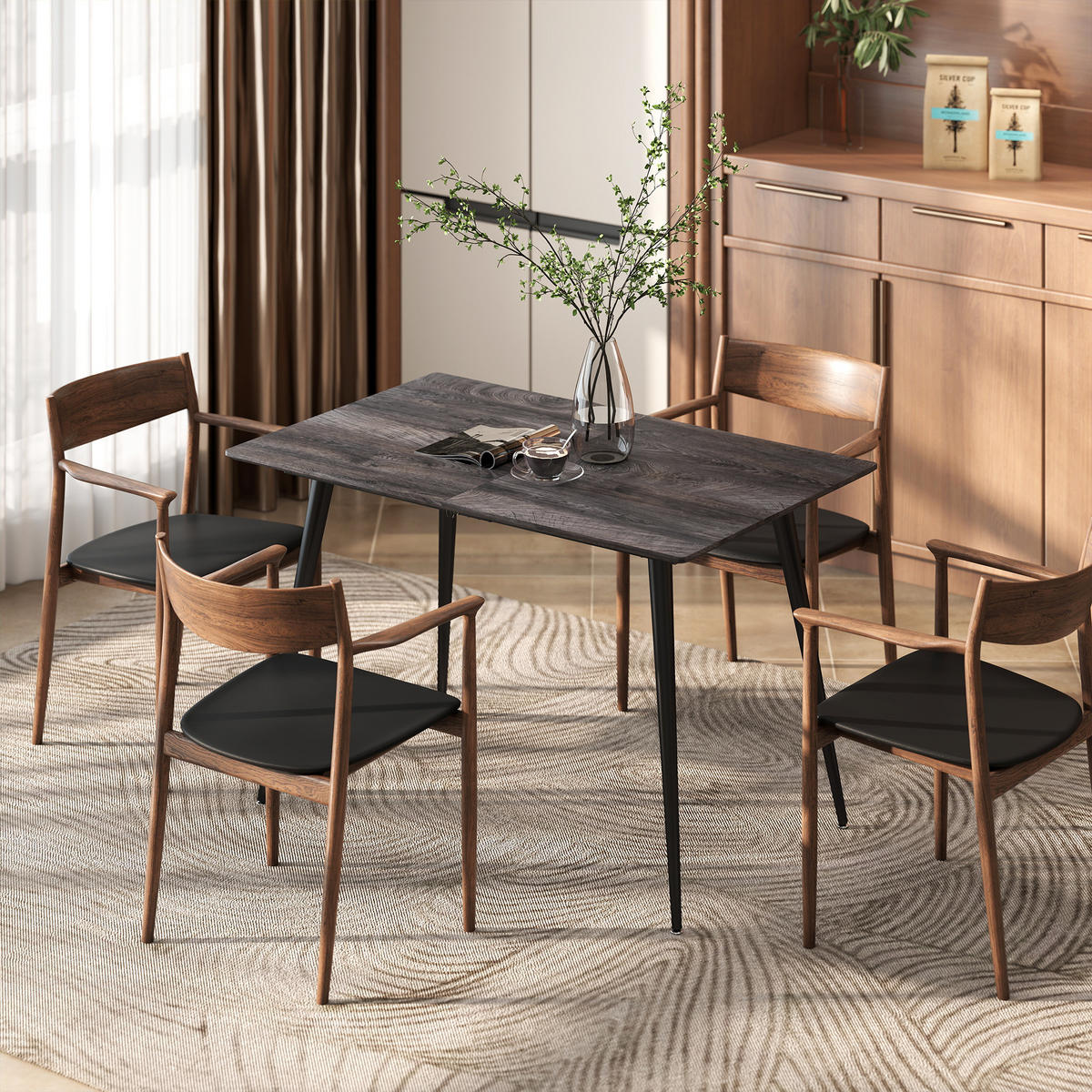 ESSTISCH 120/160 x 75 cm ausziehbar Küchentisch mit Stahlbeine für 6-8 Personen - Schwarz/Grau, Holzwerkstoff/Metall (160/75/77cm) - HOMCOM