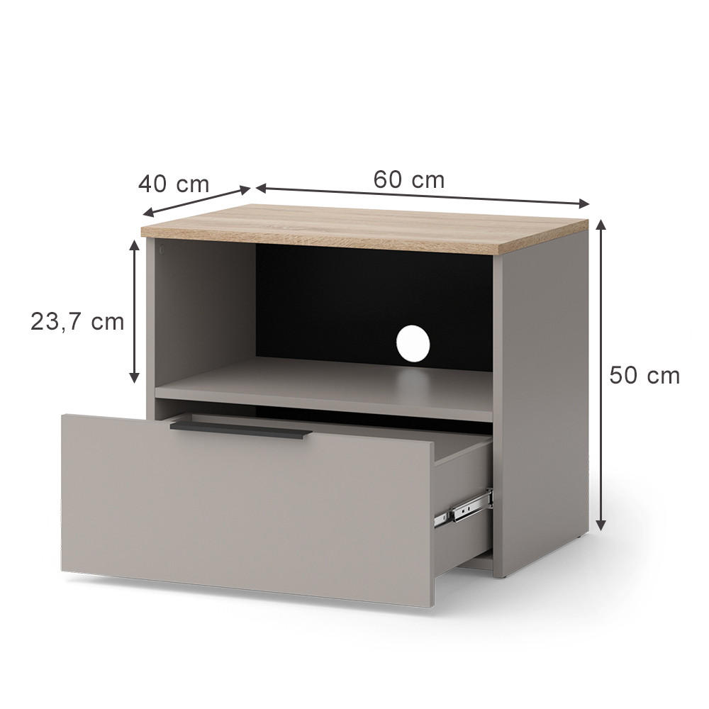 LOWBOARD Wido Greige 60 x 50 cm mit Schublade - Greige/Sonoma Eiche, Holzwerkstoff (60/50/40cm) - Vicco