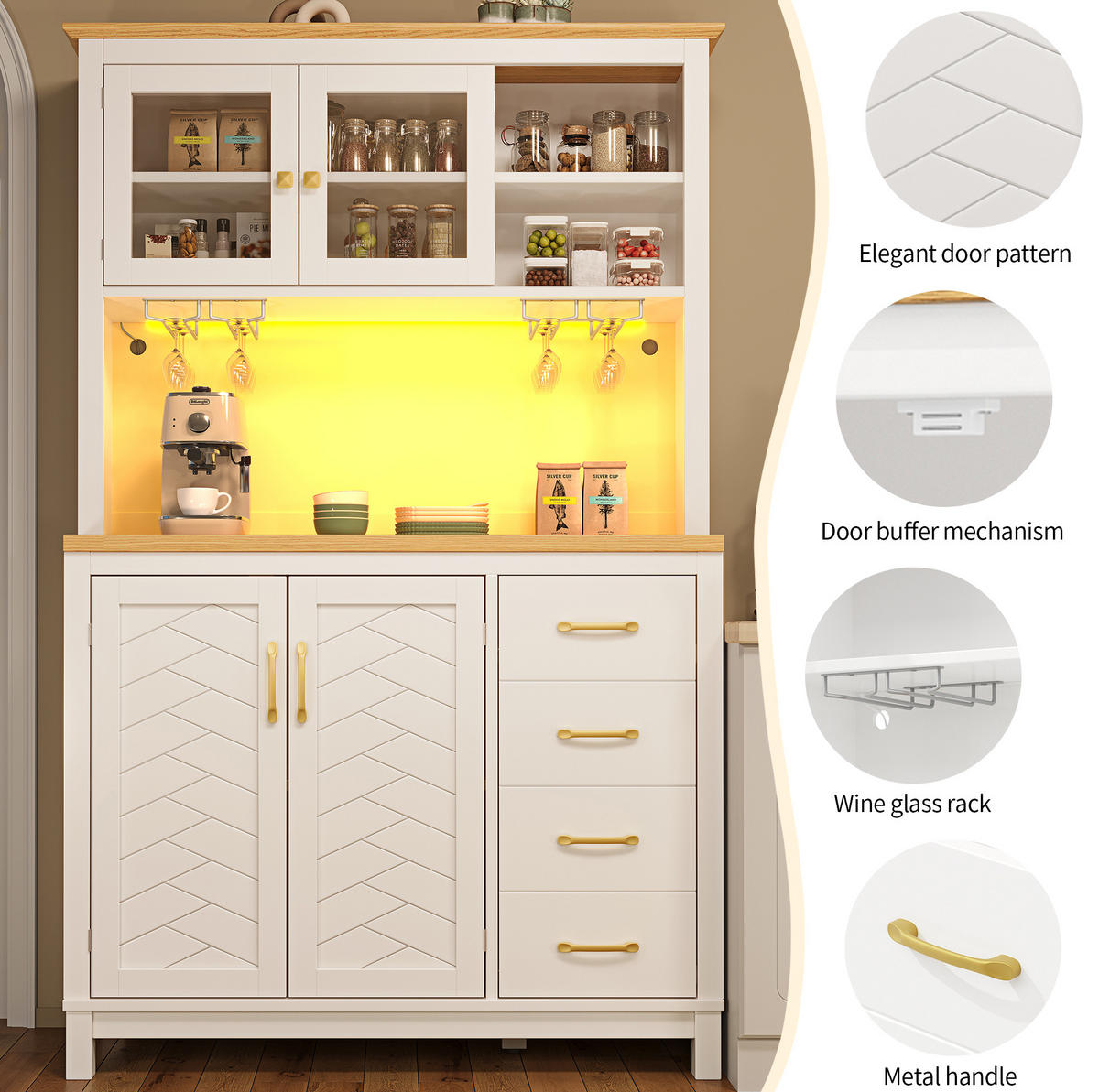 BUFFET 105,5/180/40 cm Weiß aus MDF mit LED-Lichtleiste - Weiß, Holzwerkstoff (40/180/105.5cm) - OKMYHOME