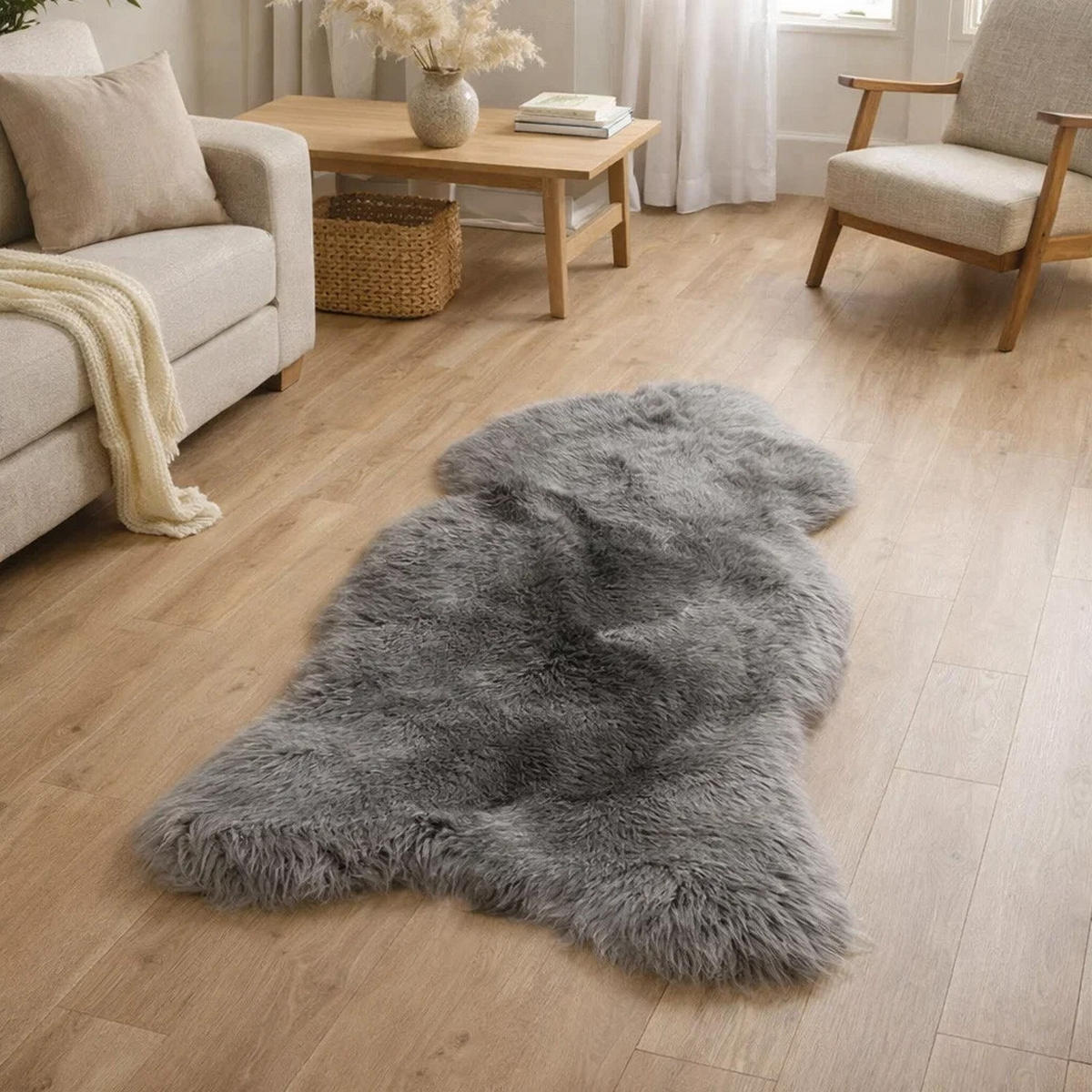 SCHAFFELL Natur Lammfell Weich Flauschig Wohnteppich, Grau, ca. 130 cm - Grau, Fell (70/130cm) - Provellus