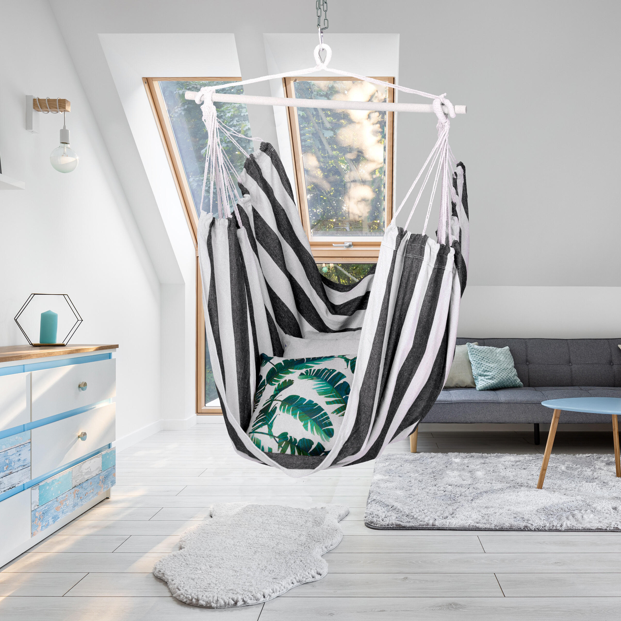 HÄNGESESSEL - Schwarz, Holz/Textil (100/150/40cm) - Relaxdays