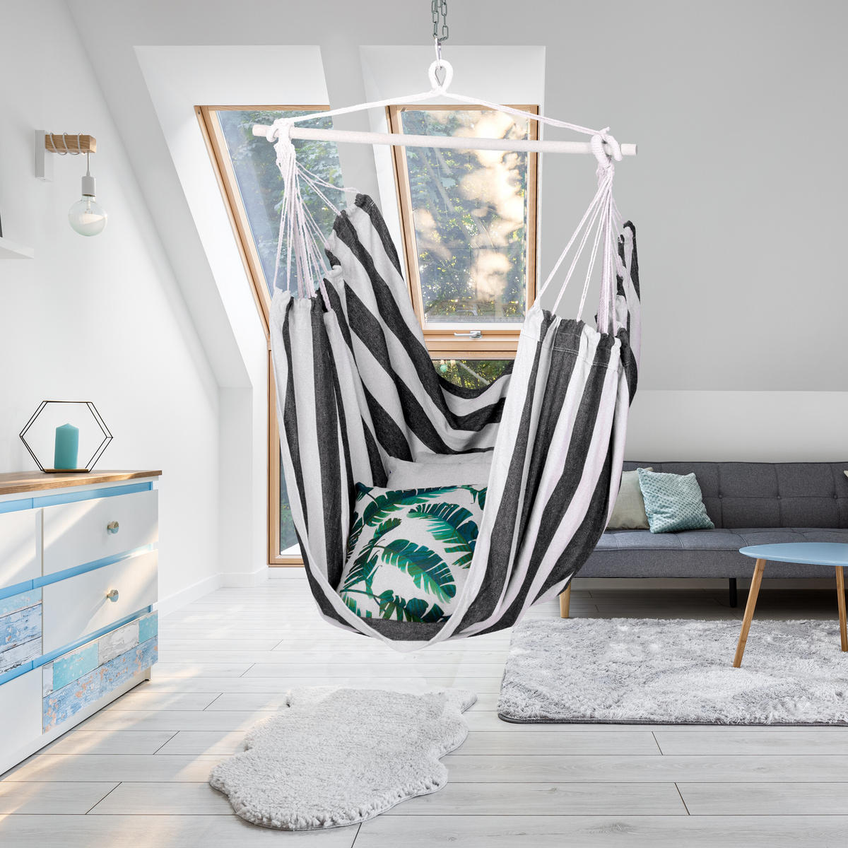HÄNGESESSEL - Schwarz, Holz/Textil (100/150/40cm) - Relaxdays
