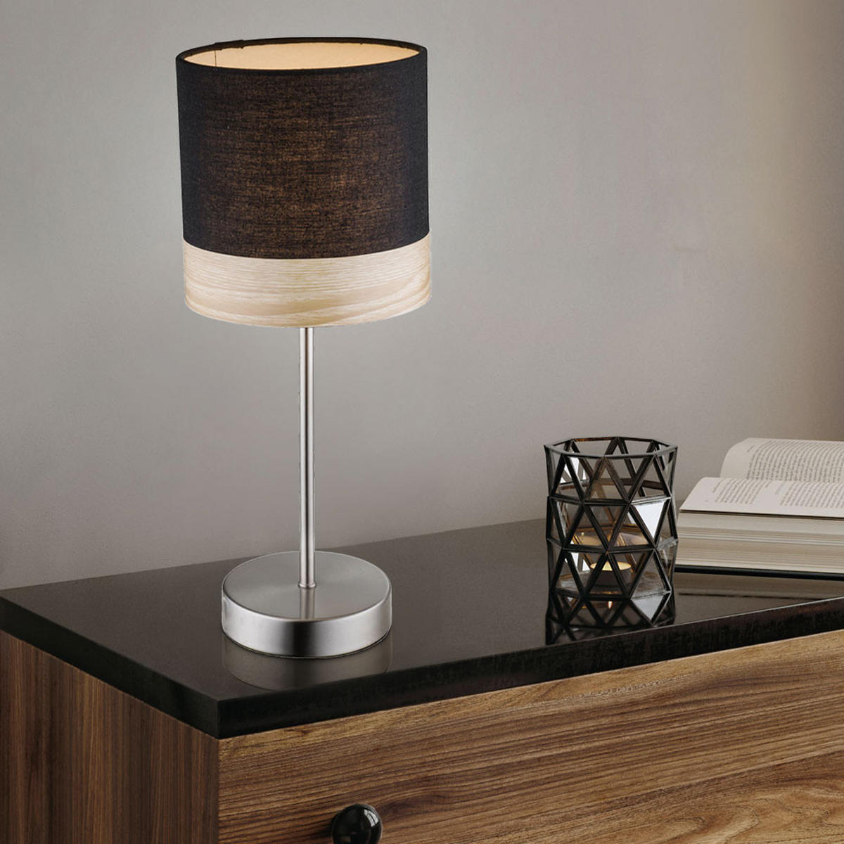 TISCHLEUCHTE CHIPSY Braun Holz Textil - Braun, Holz (15/15/35cm) - Globo Lighting