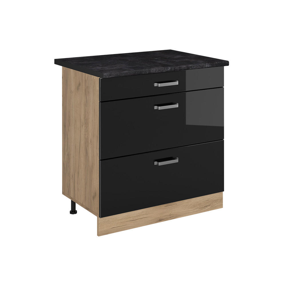 Vicco Küchenunterschrank Schwarz Hochglanz, Eiche 80x81.6x60 cm