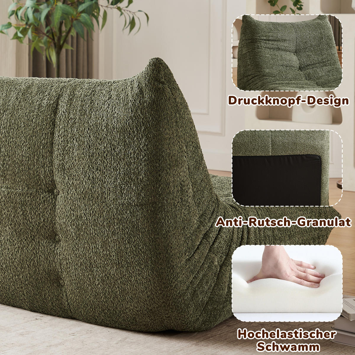 SITZSACK 2-Sitzer Ergonomischer aus Chenille & Memory-Schaum, Montagefrei - Grün, Textil (127/83/99cm) - Urban Meuble